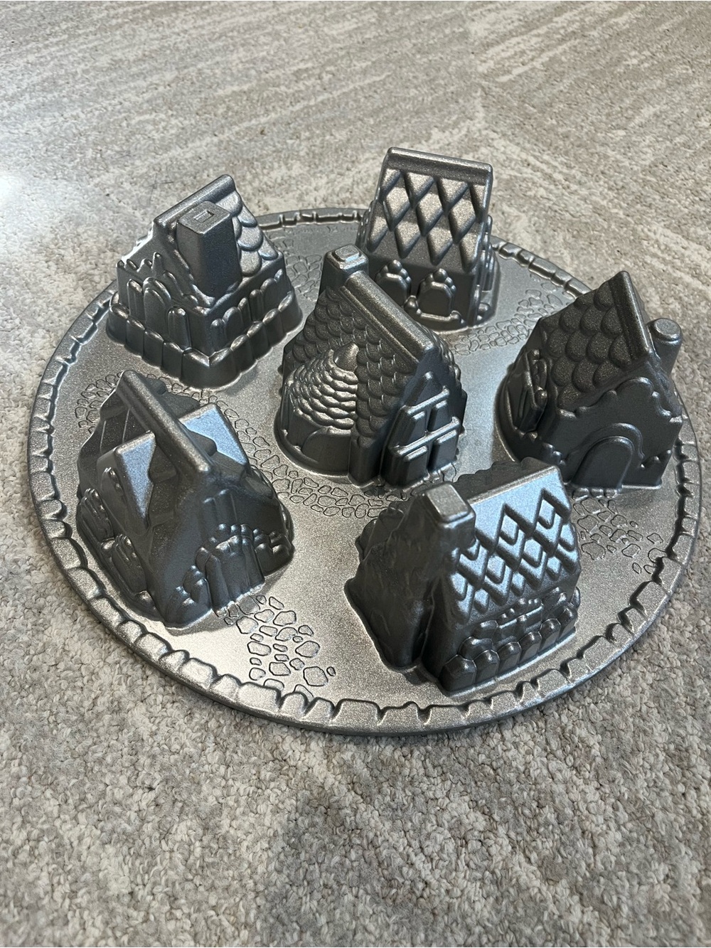 Decorative Metallic Village Cake Mold - Silver